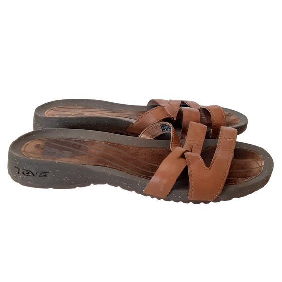 Teva Cabrillo Toe Post Dame Brown Slide Sandals Genuine Leather Women 9 Orthotic - Picture 3 of 7